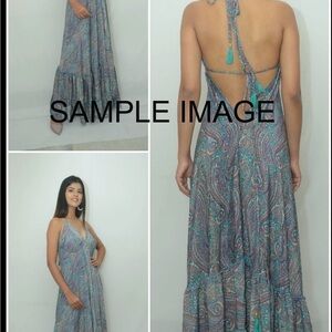 Blue and Gray Backless Tiered Sundress